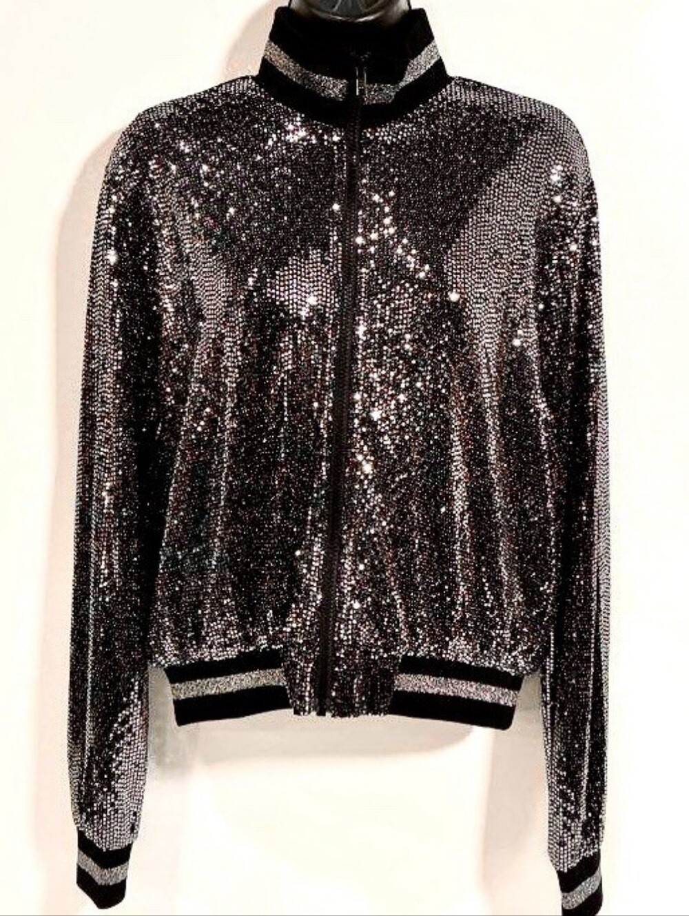 Pam&Gela Glamorous Silver Sequin Bomber Jacket Small Petite